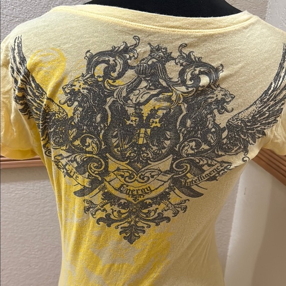 Vintage Yellow Lei Graphic V-Neck Women Top Size 11/13 - Picture 6 of 8